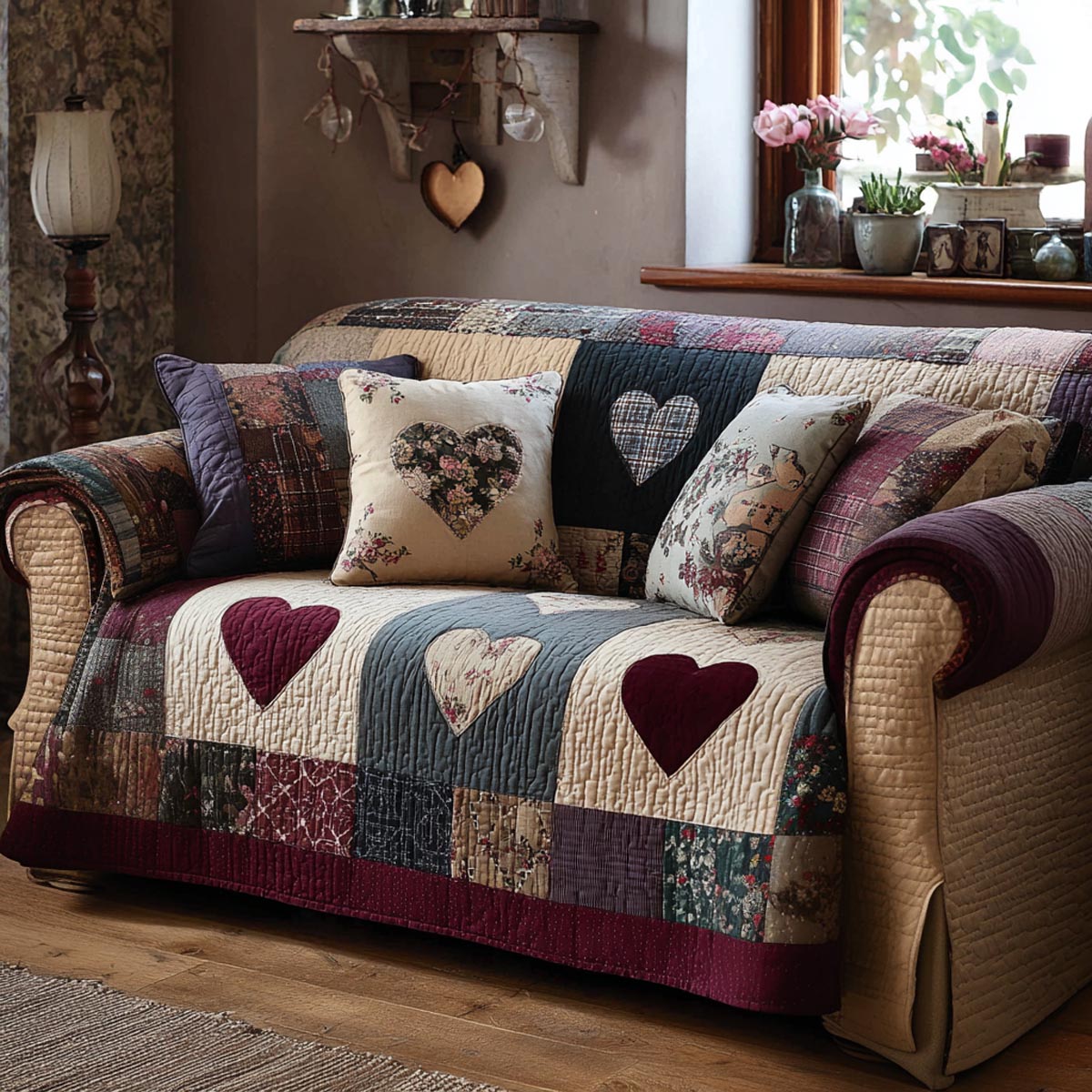 Rustic Love Quilted Sofa Cover NCU0DV9126 everthome