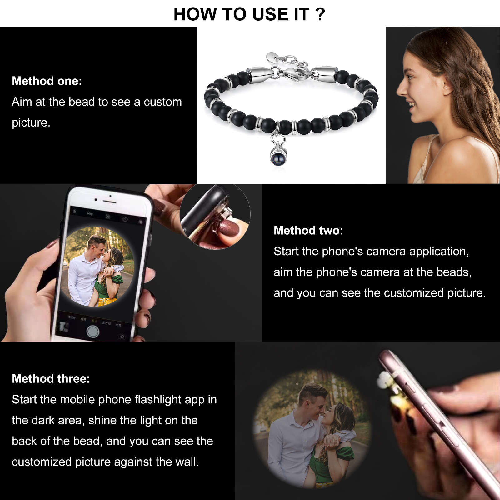 Braccialetto con proiezione personalizzato foto coppia amore Valentine 