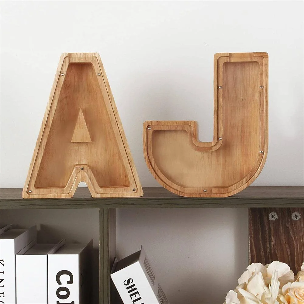 Purexcellent&trade; Wooden creative English letters transparent money jar