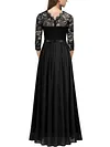 Medium-long Sleeve Chiffon Dress Round Neck Stitching Lace Dress Evening Dress Black Dresses