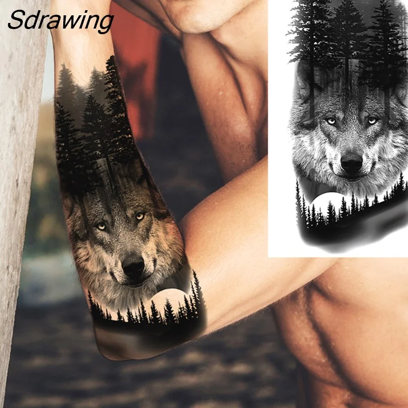 Sdrawing Realistic Black Devil Temporary Tattoos For Men Adult Tiger Pirate Skeleton Vampire Fake Tattoo Forearm Scary Tatoo Joker