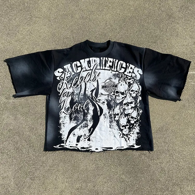 Street Flame Skull Graphics Casual Boxy Crop Tee