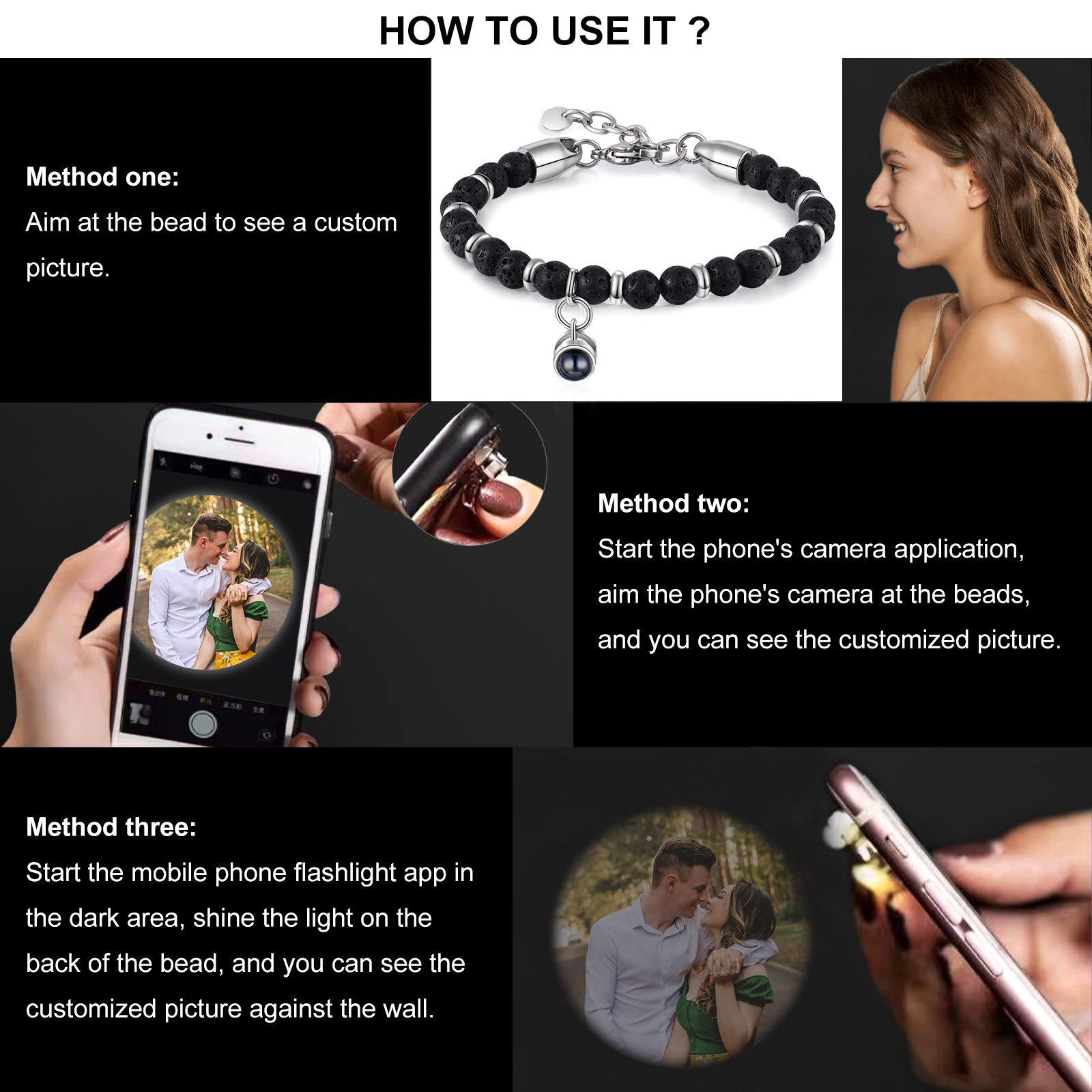 Braccialetto con proiezione personalizzato foto coppia amore Valentine 