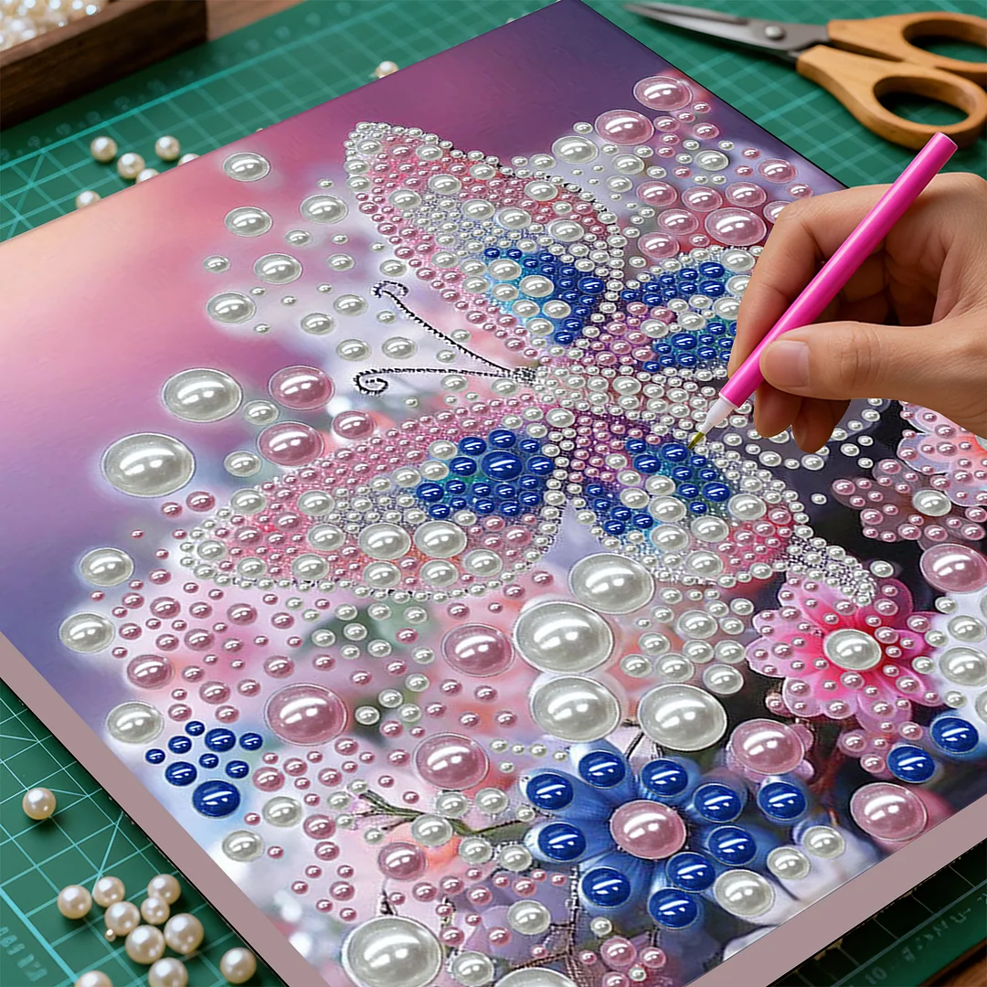 Pink Butterfly - DIY Pearl Diamond Art Kit With Frame 30*30cm
