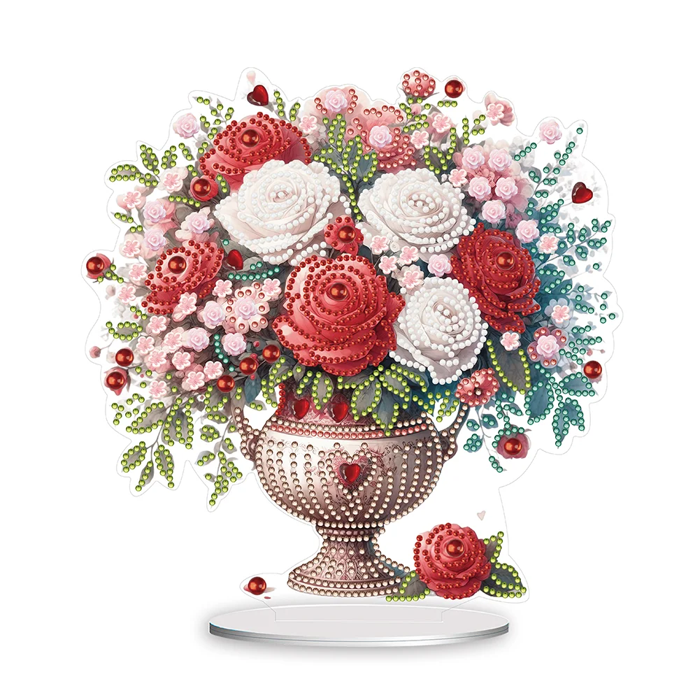DIY Rose Vase Acrylic Table Top Diamond Painting Ornament Kits for Office Desktop Decor