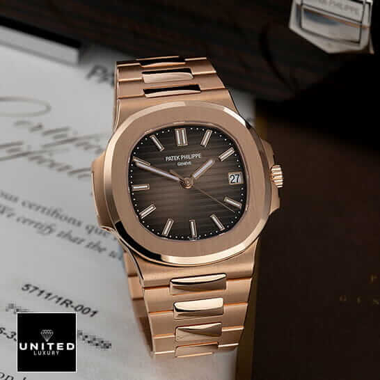 Patek Philippe Nautilus Black Dial Rose Gold Replica on the warrant card