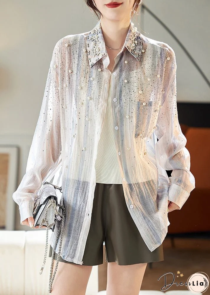 Handmade Blue Peter Pan Collar Nail Bead Shirt Fall