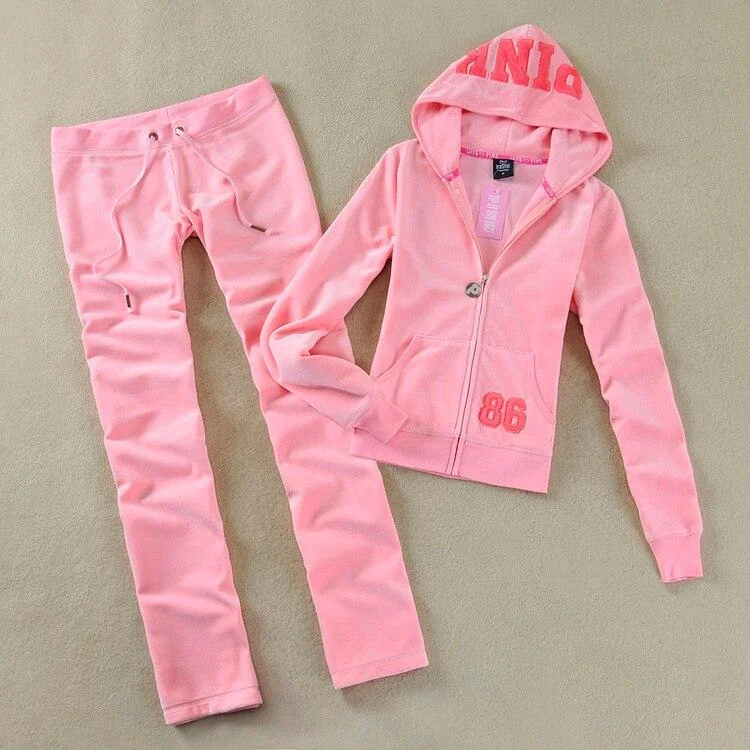 Spring / Fall 2021 PINK Women's Brand Velvet Fabric Tracksuits Velour Suit Women Tracksuit Hoodies And Pants SIZE S - XL 1110-1