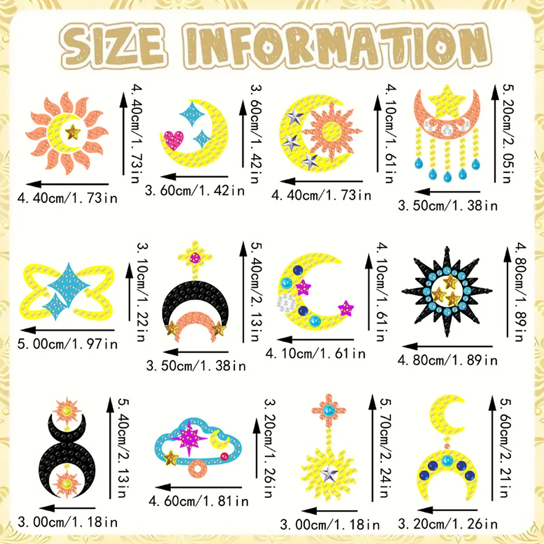 12 Pairs Sun Star Moon Diamond Painting Earrings DIY Diamond Art Earrings