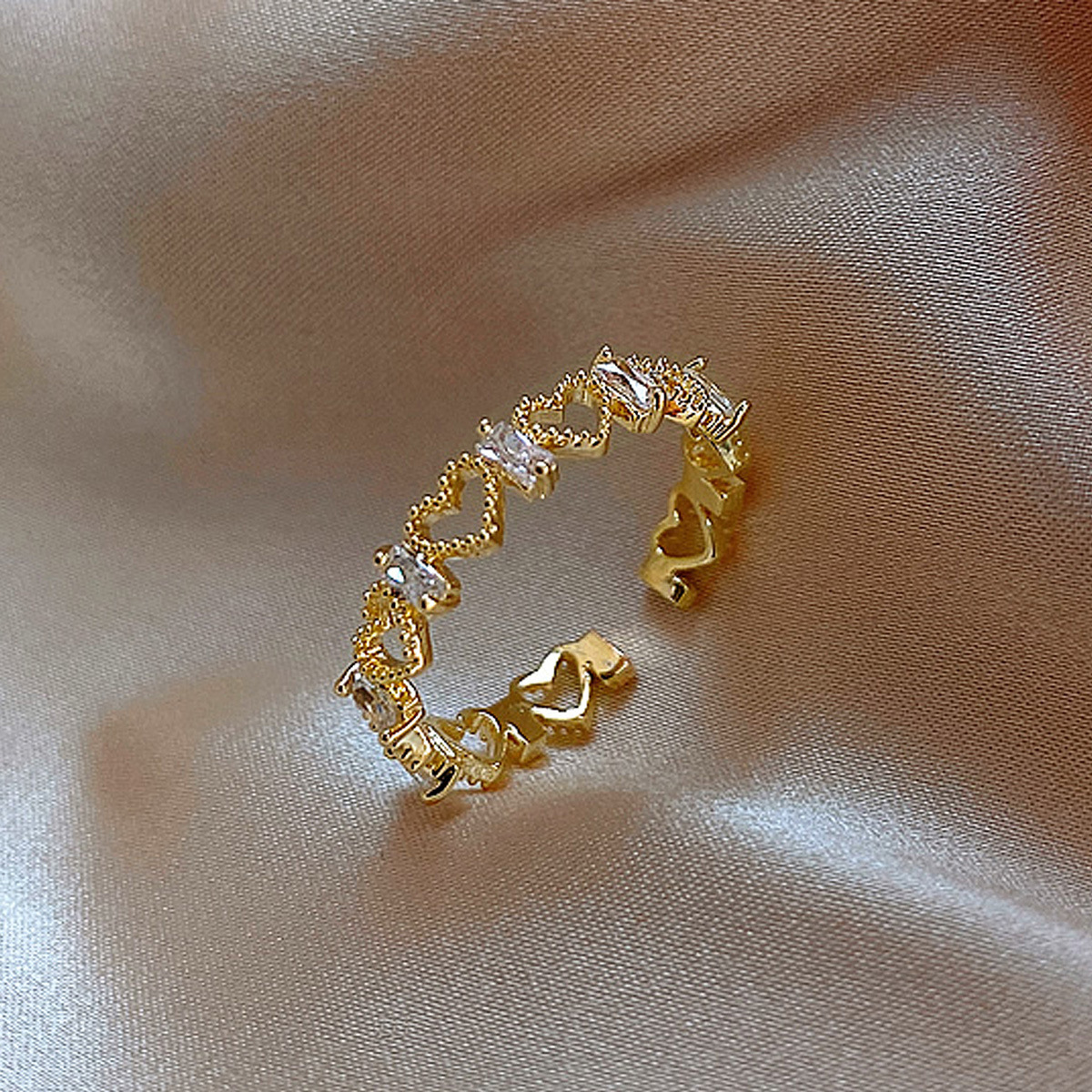 Skeleton Heart Zirconia Gold Plated Ring