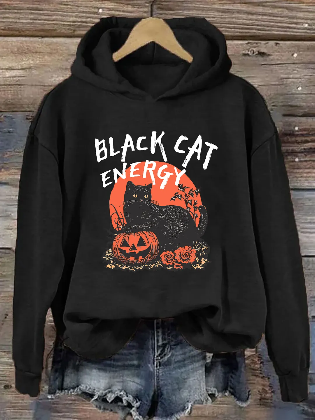Black Cat Energy Funny Halloween Hoodie