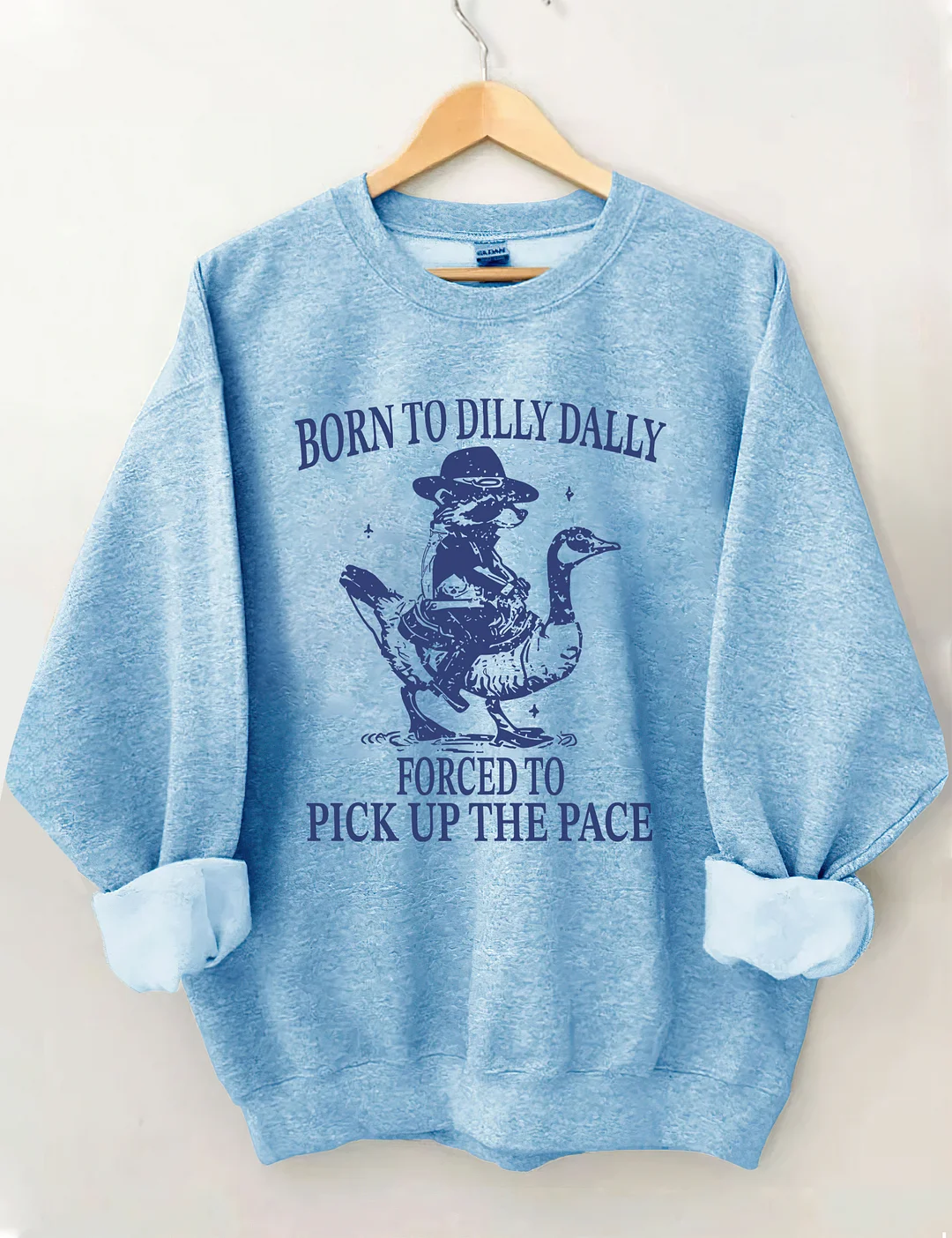 Born To Dilly Dally Forced To Pick Up The Pace Goose Raccoon Sweatshirt