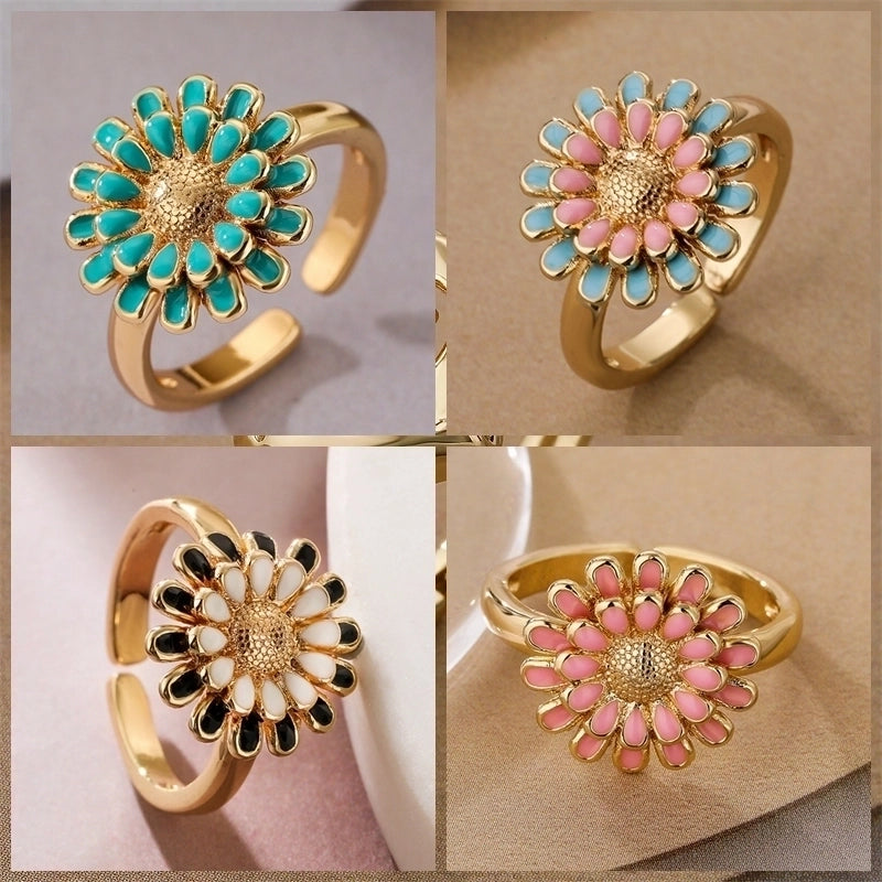 Luxurious Flower Copper Plating Inlay Zircon Gold Plated Open Rings