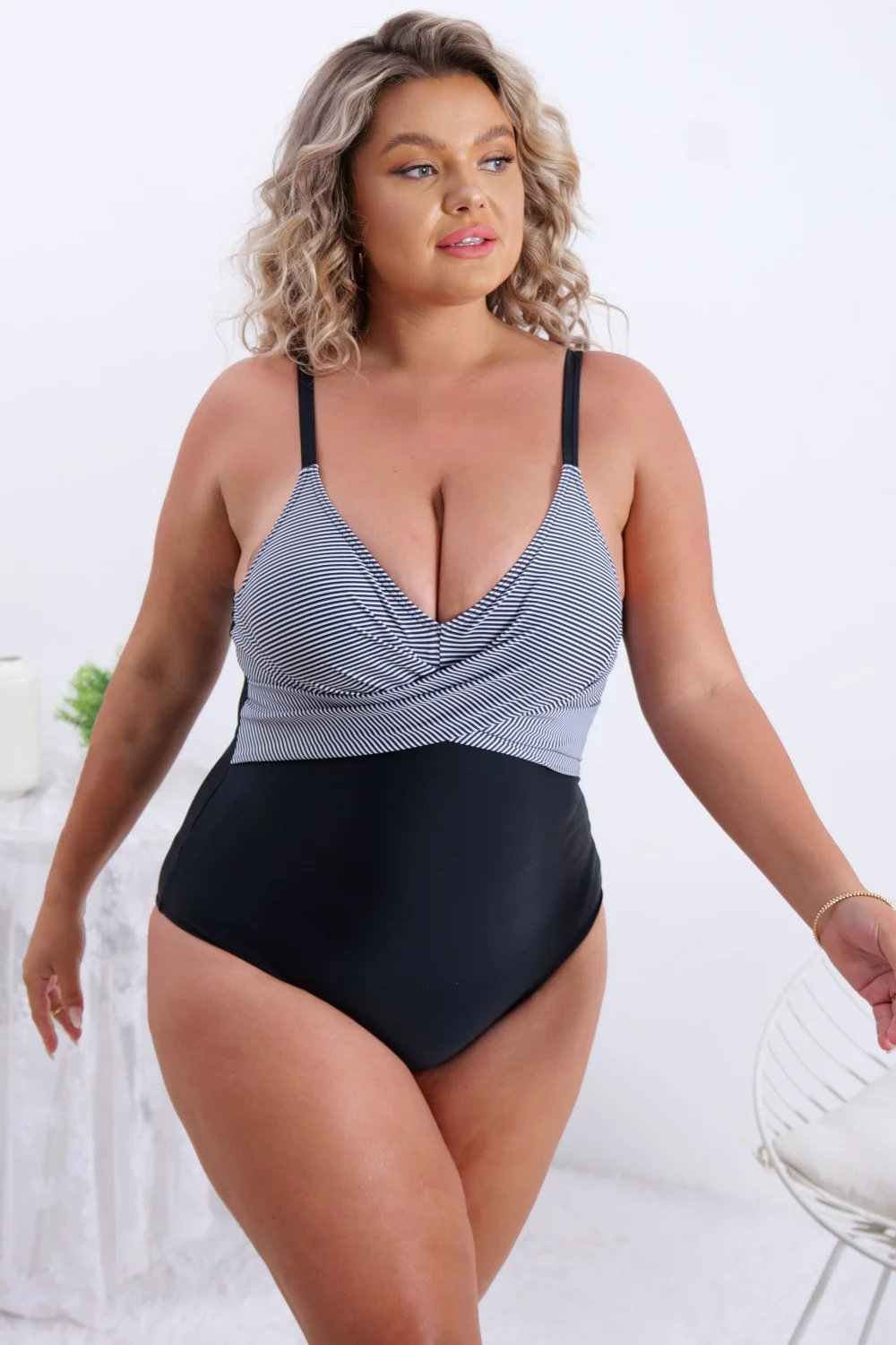 Front Cross Plus Size One Piece Tummy Control Swimsuits