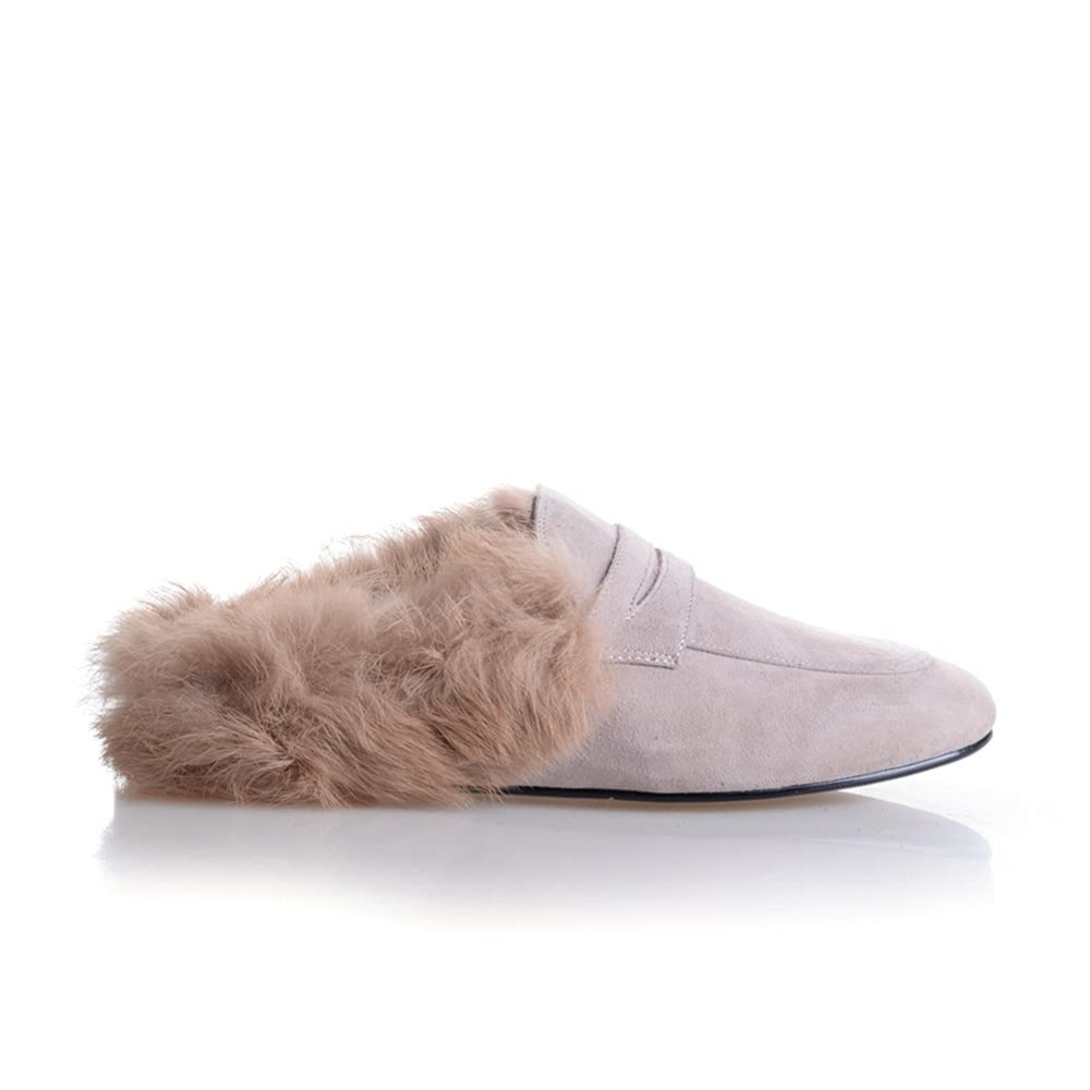 Backless Rabbit Fur Slippers Suede Mules Shoes-vocosishoes