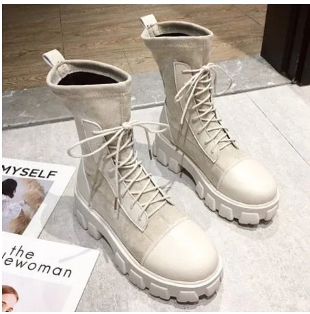 Martin boots woman 2021 new ladies casual stretch fabric socks boots fashion Cross-tied women shoes platform boots gothic women