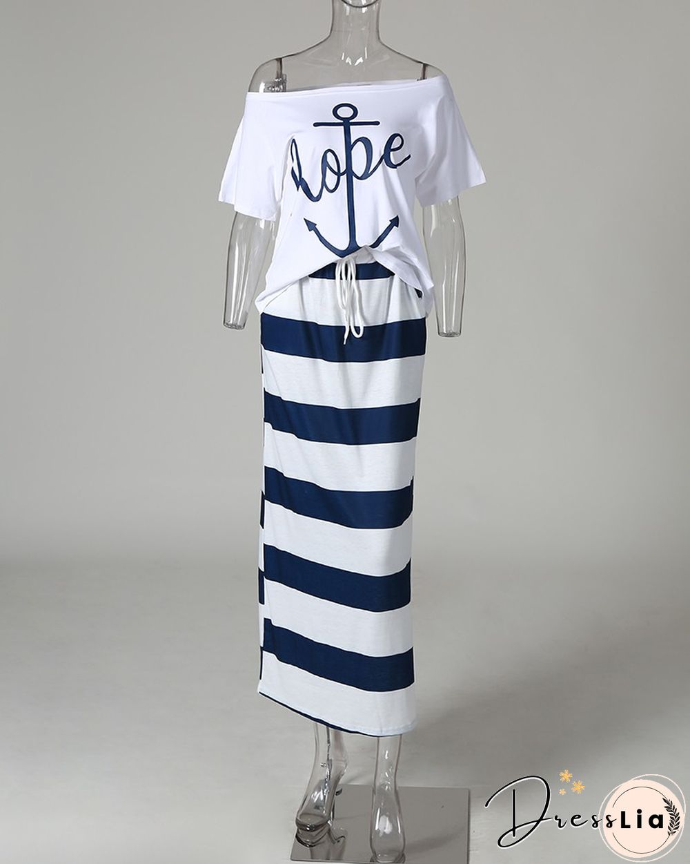 Boat Anchor Print Top & Striped Skirt Sets