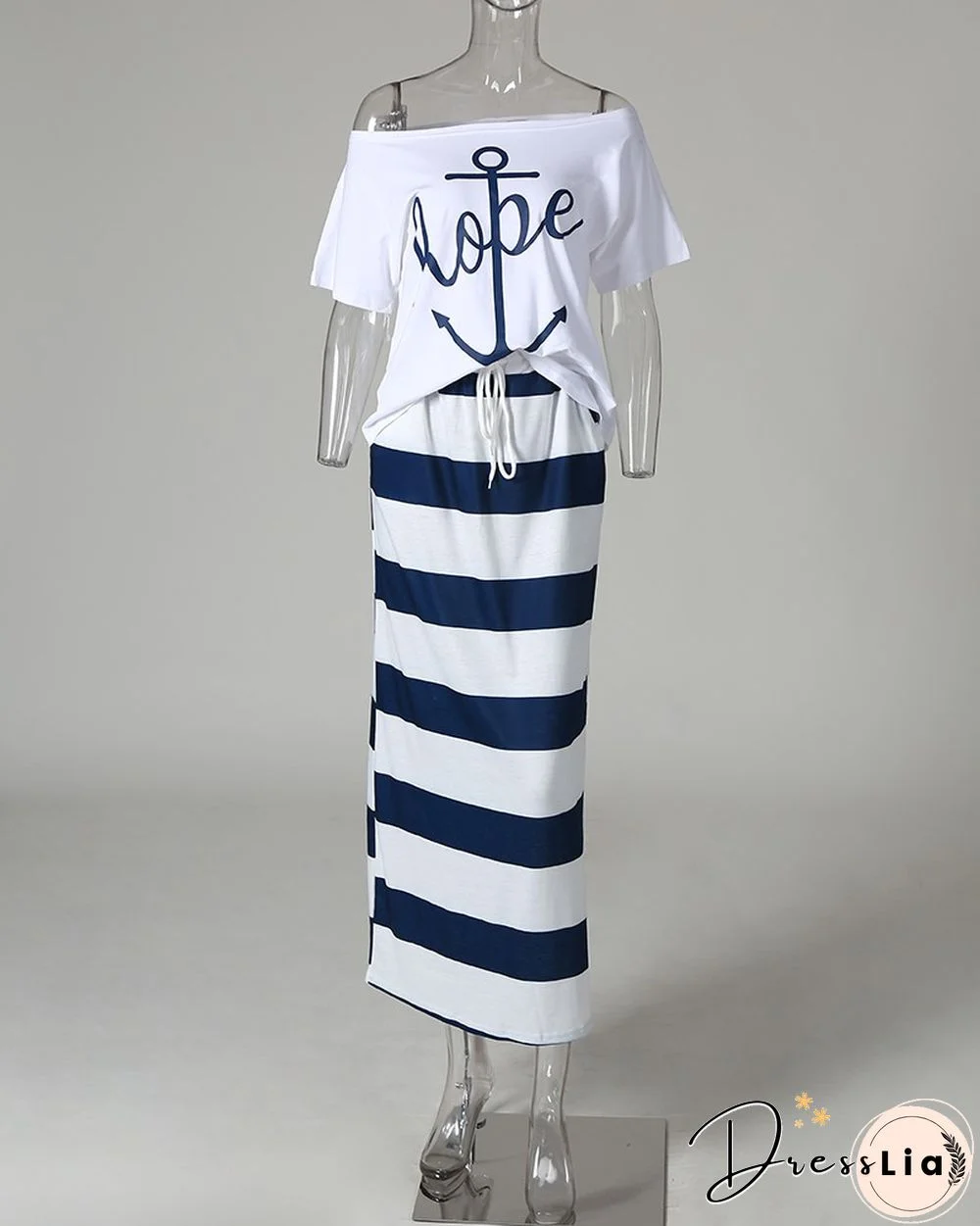 Boat Anchor Print Top & Striped Skirt Sets