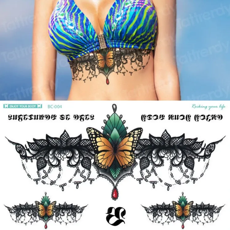 under breast tattoo underboob tatouage temporaire femme sexy tattoo sticker women wing flower large fake tatoo sternum girls
