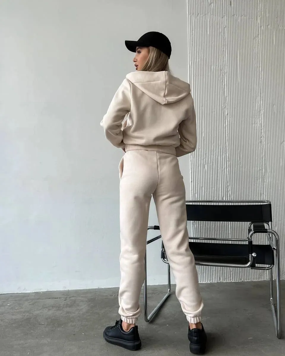 Nigikala Nigikala Autumn And Winter Plus Velvet Long-Sleeved Hooded Long-Sleeved Lady's Trousers Set