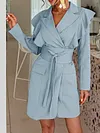 Urban V-Neck Falbala Belted Long Sleeve Simple Mini Dress