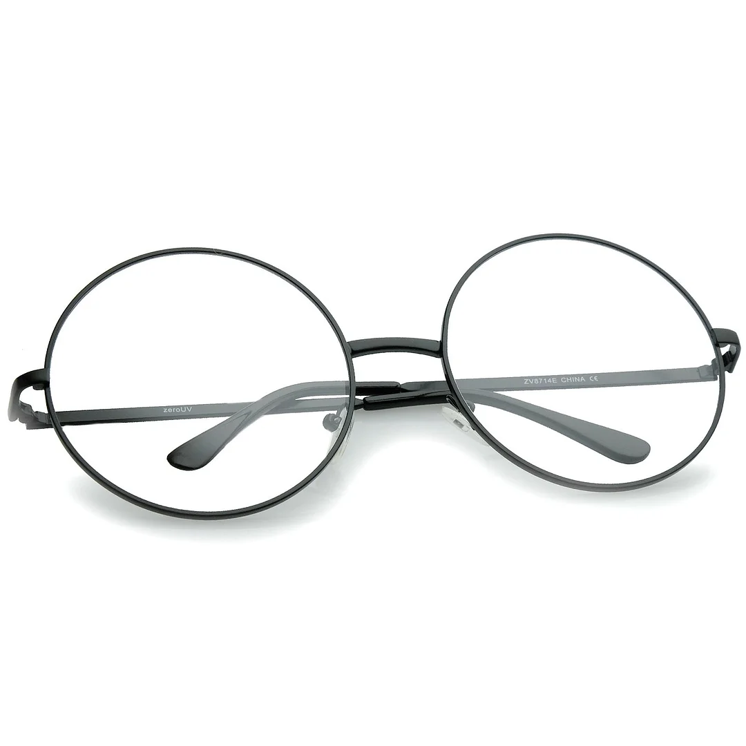 Oversize Metal Frame Slim Temple Clear Lens Round Eyeglasses 60mm