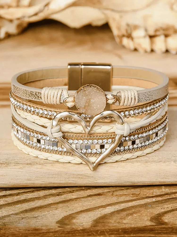 Comstylish Heart Rhinestone Magnetic Multilayer Bracelet