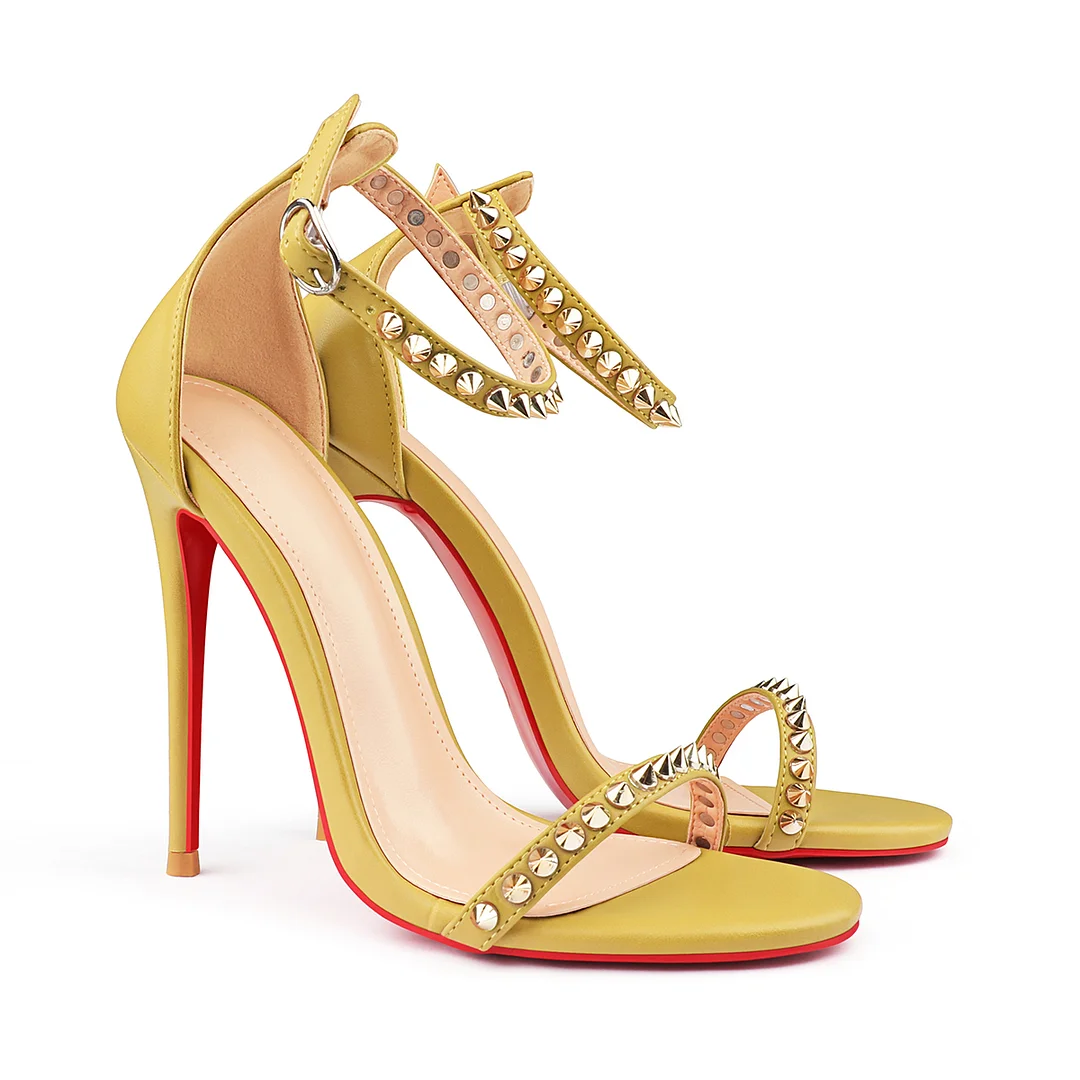 120mm Women's Pointed Toe Open Toe Ankle Strap Red Bottom Sandals Pumps Shoes Matte-MERUMOTE