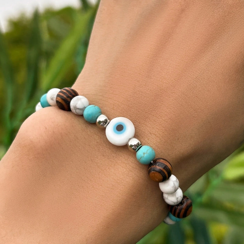 Minimalist Classic Style U Shape Arylic Wood Turquoise Beaded Men's Bracelets