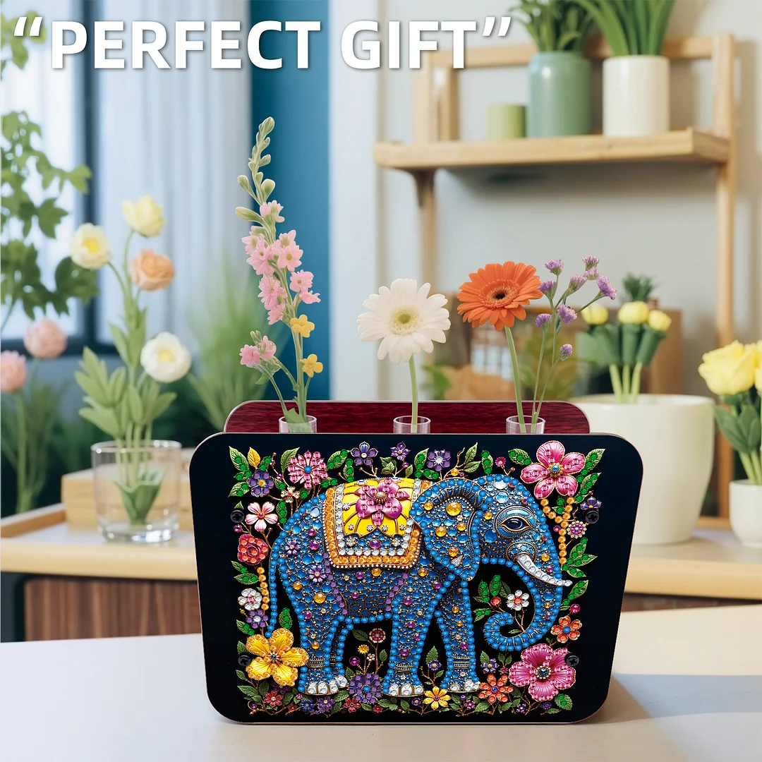 Gem Elephant DIY Diamond Painting Wooden Tube Vase for Adults Gift Home Decor