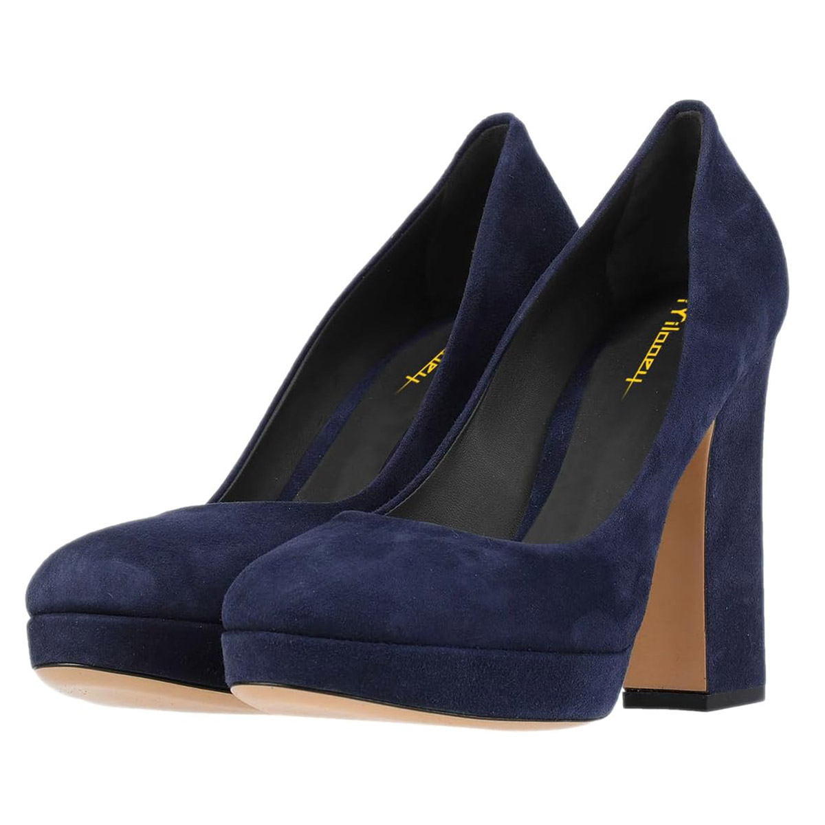 Navy Slip-On Round Toe Chunky Heel Pumps Shoes with Platform Nicepairs
