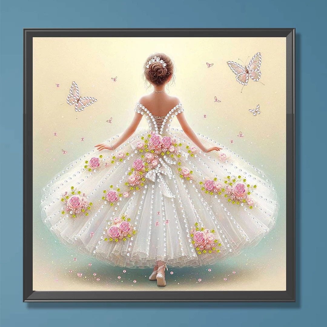 Diamond Painting - Partial Special Shaped Drill - Butterfly Gown(Canvas|30x30cm)