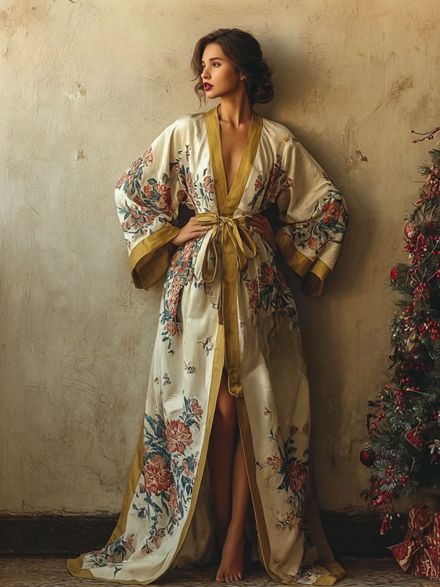 Elegant and comfortable cotton Christmas-themed robe (with belt)