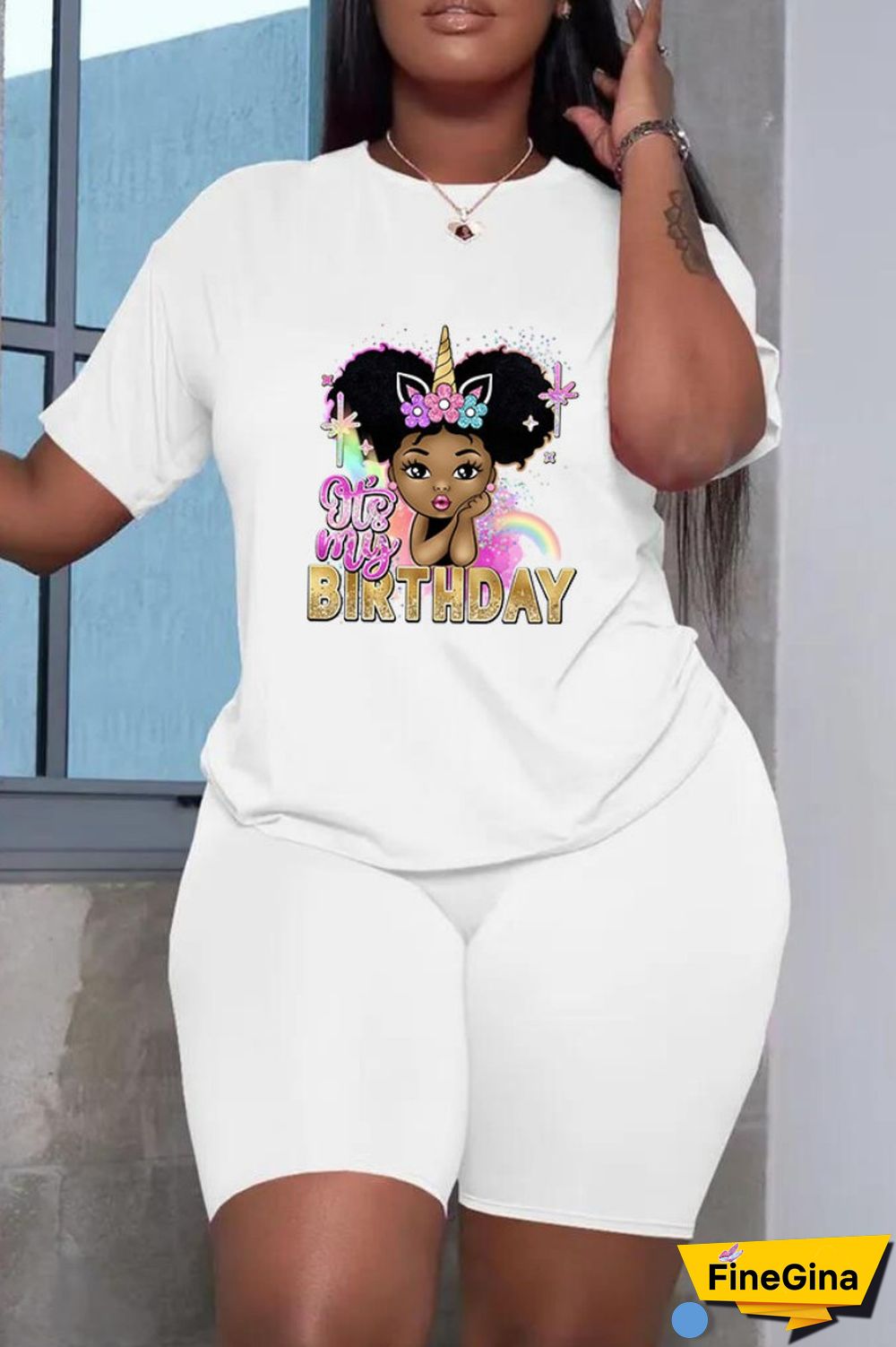 White Black Casual Print Basic O Neck Short Sleeve Two Pieces