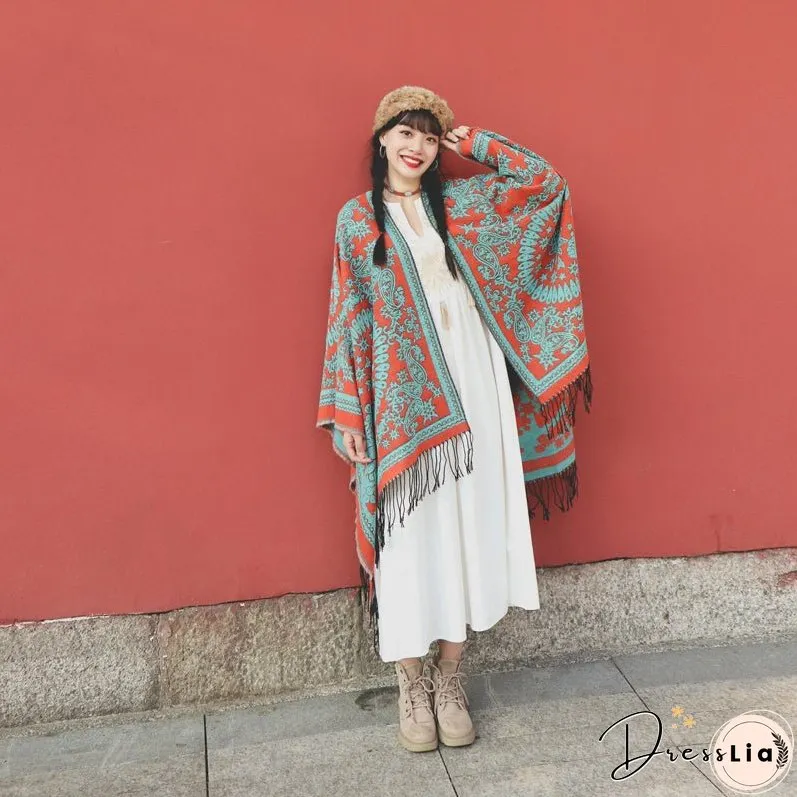 Tibetan ethnic totem flower big shawl retro warm scarf