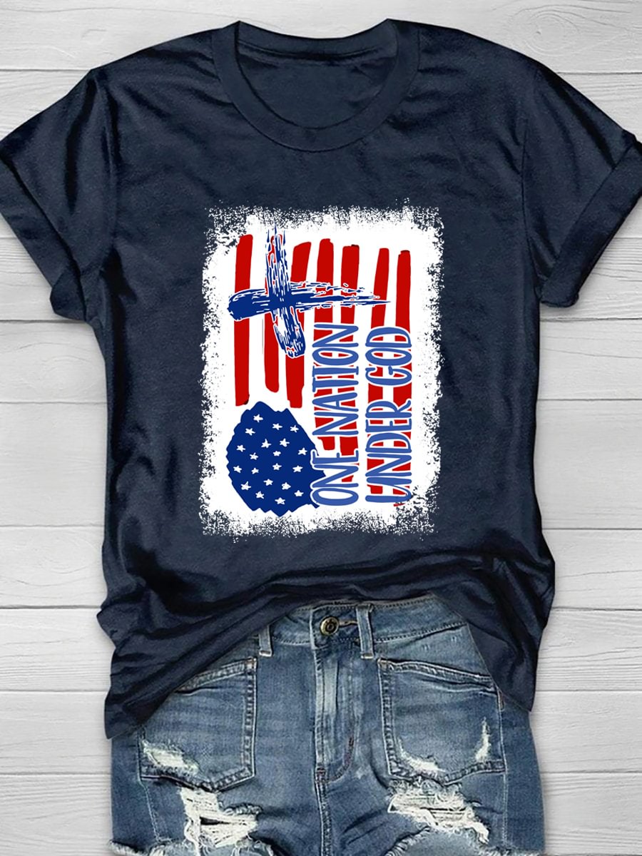 One Nation Under God Print Short Sleeve T-Shirt