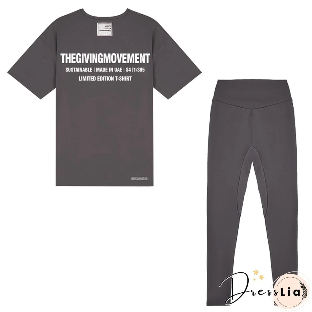 Tgm Activewear Suits Short-Sleeved Tshirts Oversized Tees And Leggings Yoga Pants Women's Two Piece Sets Workout Running Clothes