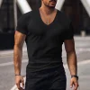 Mens Solid Color Classic V-neck Basic Tee by Inlyline