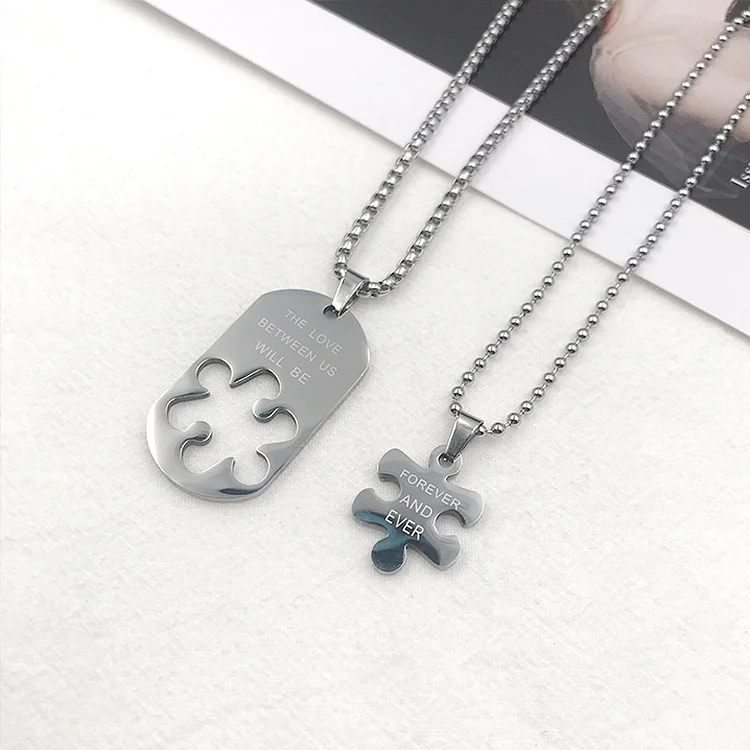The Love Between Us Will Be Forever And Ever, Couple Matching Necklace Puzzle Necklace Valentine's Day Gifts for Women Men