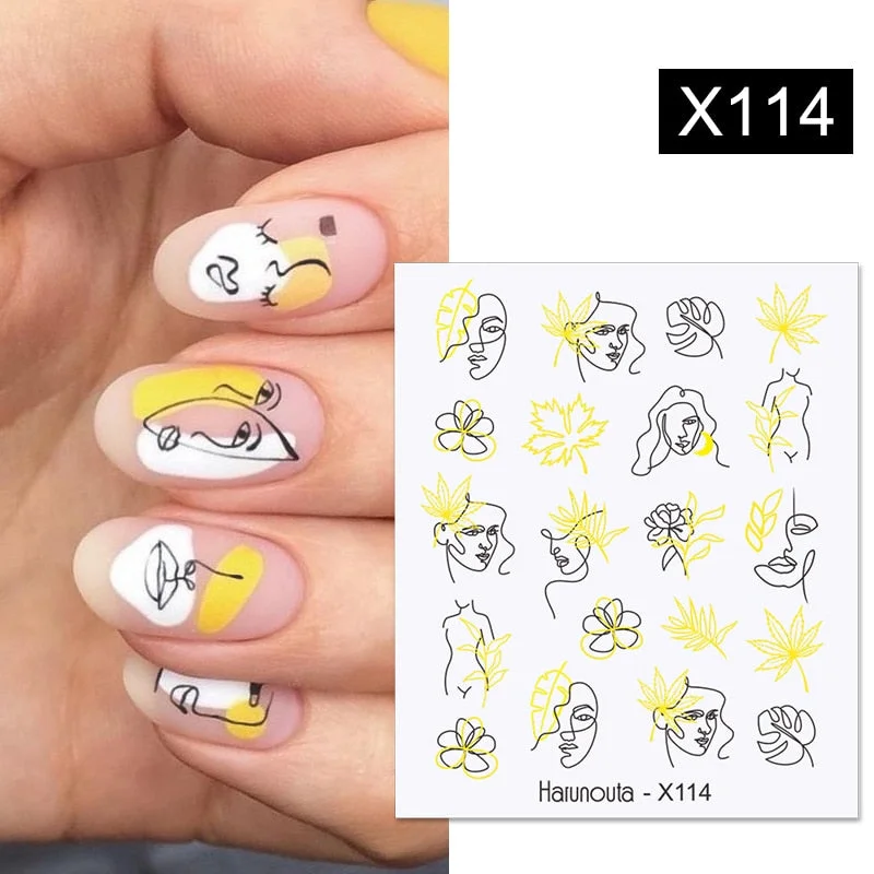 1PC Cool Girls Nail Water Decals Colorful Flower Leaf Water Transfer Sliders Nail Stickers For Nails DIY Manicures Nail Wraps-Nail Inspo