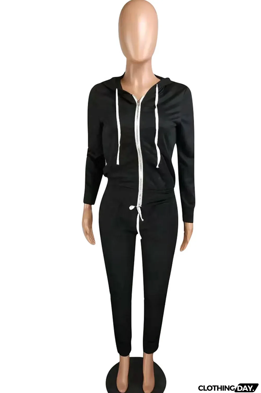 Black Polyester Casual Two Piece Suits Solid Patchwork pencil Long Sleeve Two-piece Pants Set