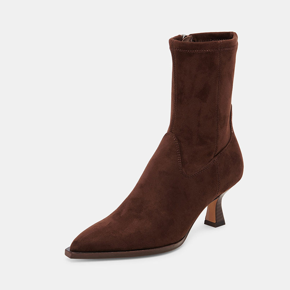 Casual Brown Pointed Toe Vegan Suede Heeled Mid-Calf Fall Boots