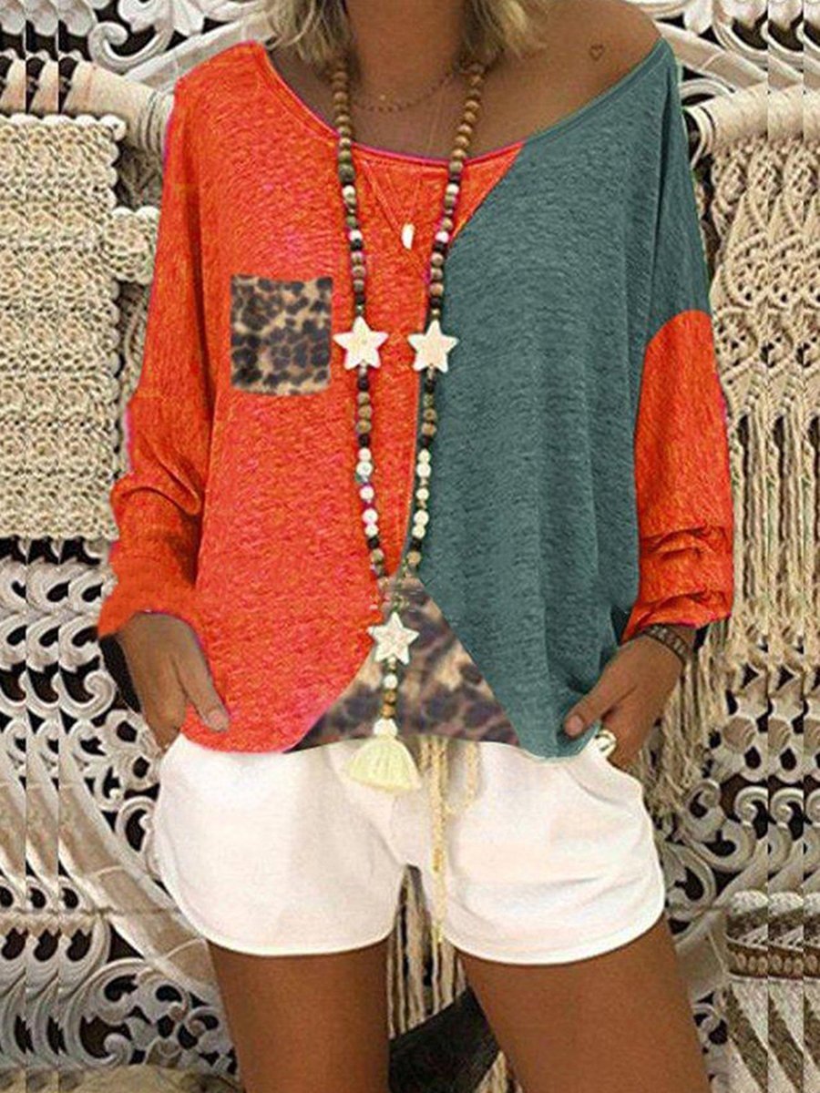Leopard Print Pocket Set With Round Neck Panel