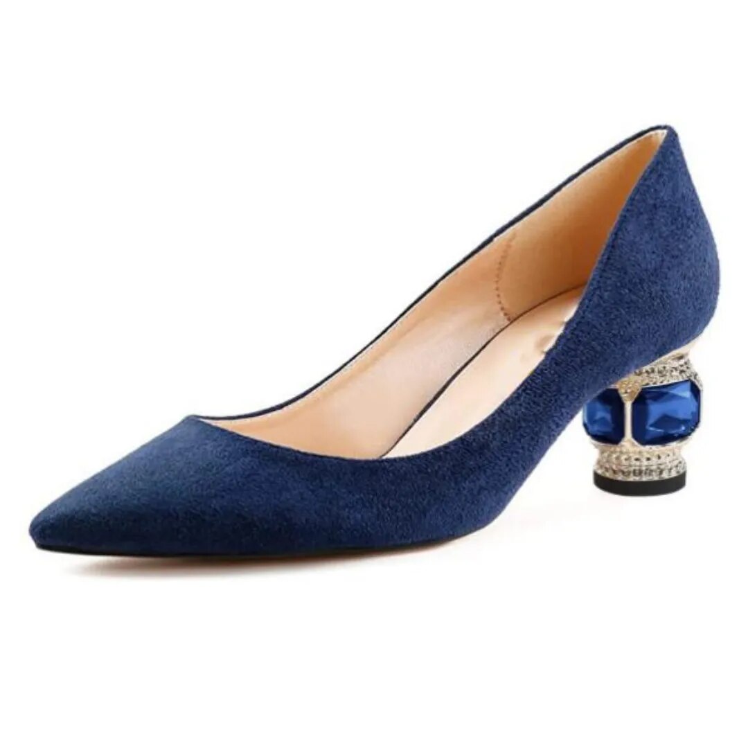 TAAFO Women's High Heels 5.5 Cm Crystal Heel Suede Women's Shoes Pointed Toe