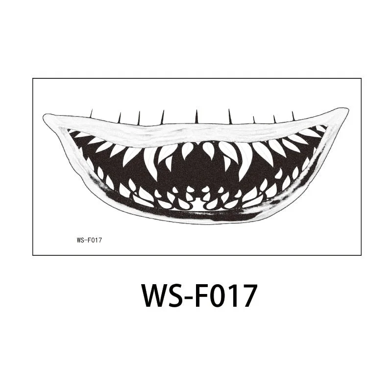 Halloween Stickers Face Temporary Tattoo Sticker for Man Boys Tattoo Body Art Tattoo Black Face Mouth Teeth Tattoo Sticker Sexy