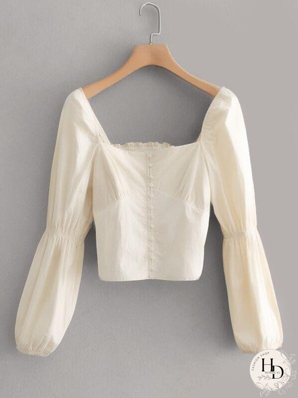 Covered Button Shirred Crop Top