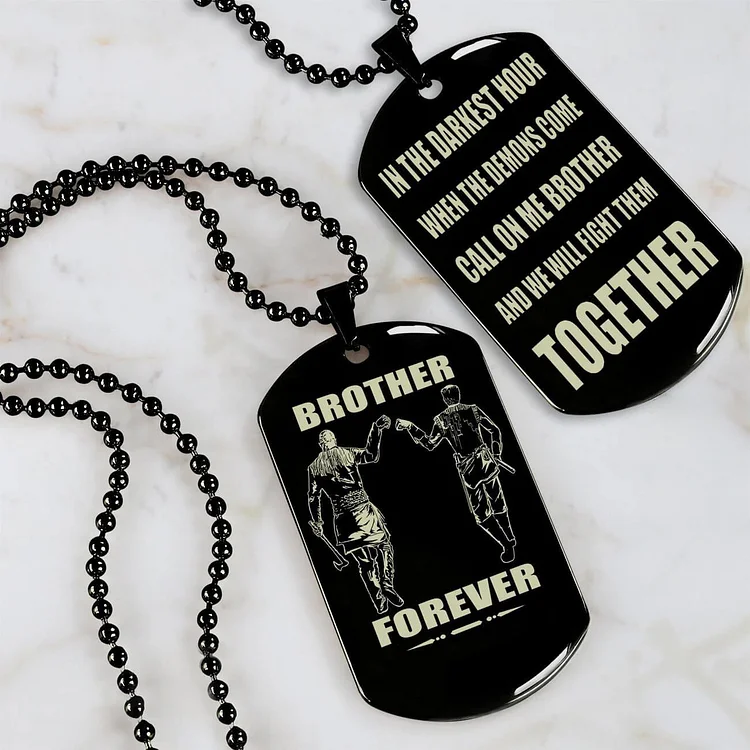 Vikings Engraved Black Dog Tag Double Sided Gift From Brother, Brother Forever