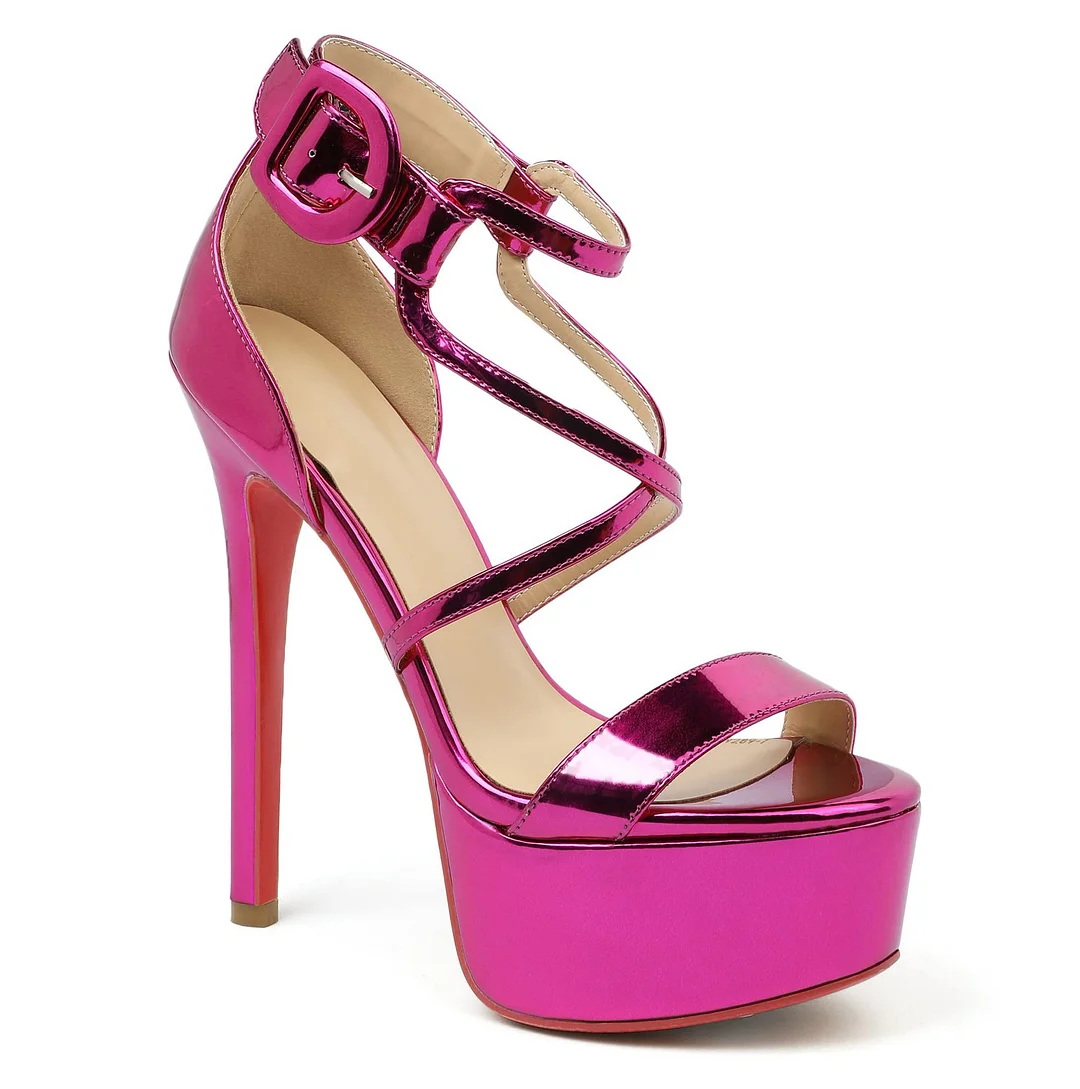 150mm Open Toe Platform Sandals Ankle Strap High Heel Red Bottom Summer Shoes for Women-MERUMOTE