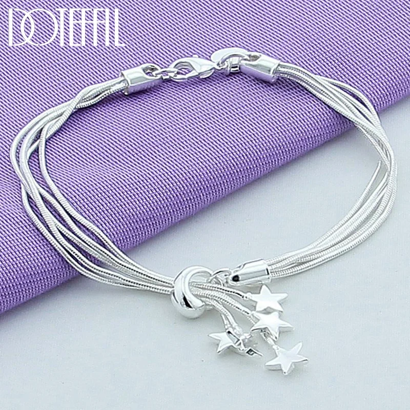 DOTEFFIL 925 Sterling Silver Five Snake Chain Starfish Bracelet for Woman Jewelry