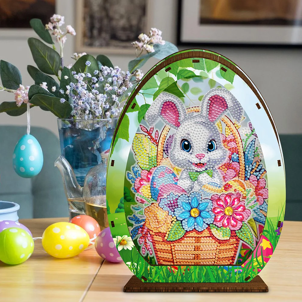DIY Rabbit Easter Egg Wooden Special Shaped Diamond Painting Lamp for Adult Kids